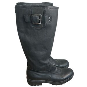 Geox Respira Tall Black Foldable Rain-Style Boots  Zip Lug Heel EU 41